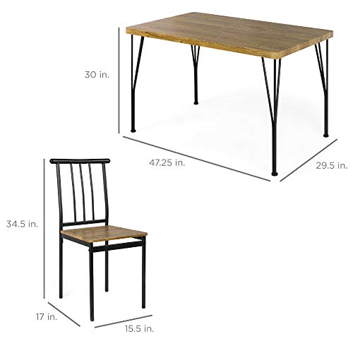 Best Choice Products 5-Piece Metal and Wood Indoor Modern Rectangular Dining Table Furniture Set for Kitchen, Dining Room, Dinette, Breakfast Nook w/ 4 Chairs - Brown