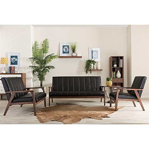 Baxton Studio BBT8011A2-Black Sofas, 29.45LX63.38WX31.59H, Black