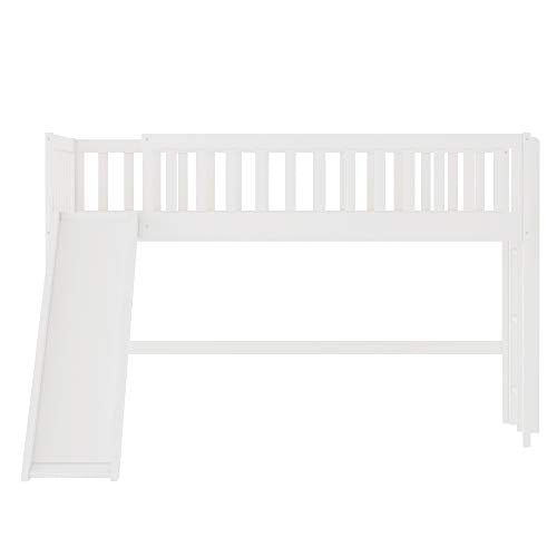 Twin Size Low Loft Bed with Ladder and Slide, Wood Loft Bed for Kids and Toddler,White