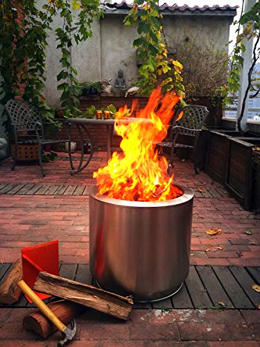 Hi Flame Bonfire Stove Fire All Stainless Steel Heavy Duty Outdoor Smokeless Firepit with Lid Portable Backyard Natural Wood Burning Firebowl 20.5 inch