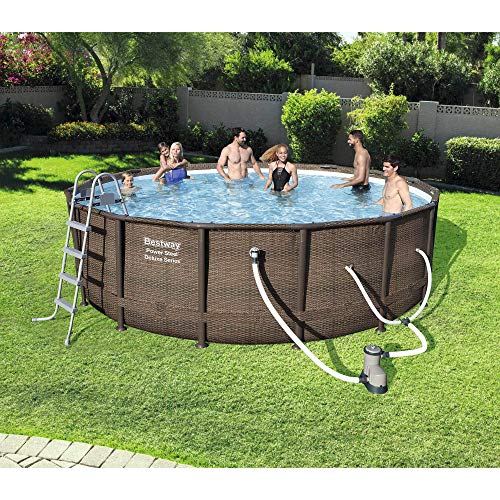 Bestway 15125 16ft x 48in Power Steel Round Frame Above Ground Pool Set & Pump