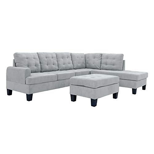 Casa Andrea Milano Modern Reversible Sectional Sofa Couch with Chaise and Ottoman, Large, Grey