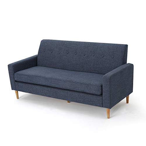Christopher Knight Home Sawyer Mid-Century Modern Fabric 3-Seater Sofa, Dark Blue / Natural