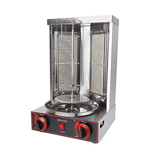 110V Automatic Rotation Gyro Rotisserie Propane Gas Vertical Broiler Gyro Meat Rotisserie Spinning Grill with Stainless Steel Pan