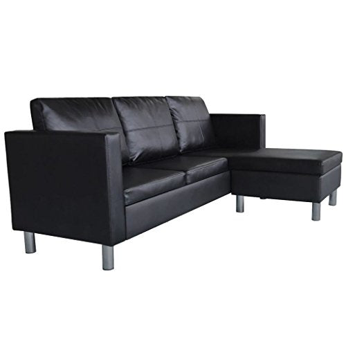 3-Seater Sofa L-Shape Couch Convertible Sectional with Modern Faux Leather Sectional for Small Space Apartment Black