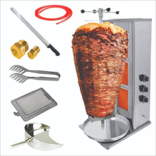 Pimak Doner Kebab Machine |Döner Kebab Grill Machine 3 Burner LPG - Propane Vertical Broiler |Full Economic Set Meat Capacity 40 kg / 88 lbs. Grill & GYRO & SHAWARMA & Tacos Al Pastor