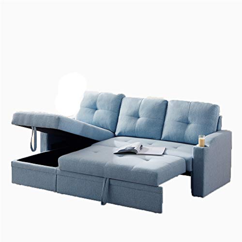 Horizontal Sofa Bed, Reversible Sectional Sofa, with Storage Recliner and Two Cup Holders, 80.7X 54.3X 36.2 Inches, for Living Room Furniture Set (2)