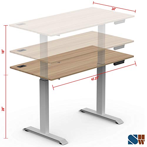 SHW Electric Height Adjustable Standing Desk, 48 x 24 Inches, Light Cherry