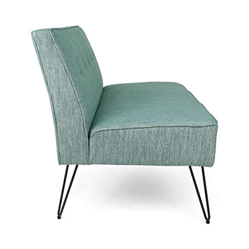 GDFStudio Christopher Knight Home Simona Modern Fabric Settee with Hair Pin Legs, Green, Texture