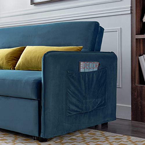 Knowlife Soft Velvet Sleeper Sofa Bed,Compact Pull-Out 2 Seaters Sleeper, 57