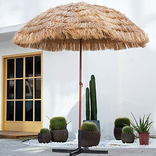 ZHIFENGLIU Hawaiian Tiki Parasol with Iron Frame Base, 240cm can Tilted Round Thatch Patio Umbrella, Grass Parasol for Pool Small Bistro Garden Lawn