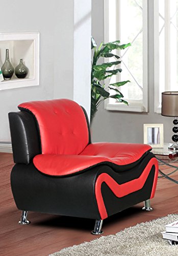 Container Furniture Direct Arul Mid Century Modern Leather Air Upholstered Living Room, Chair, Sofa, Red/Black