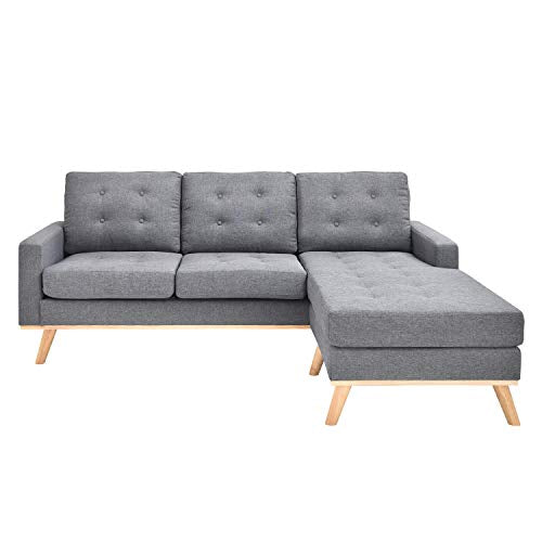 AC Pacific Shelby Mid Century Modern Living Room Tufted Sectional Set, LF, Pewter Grey