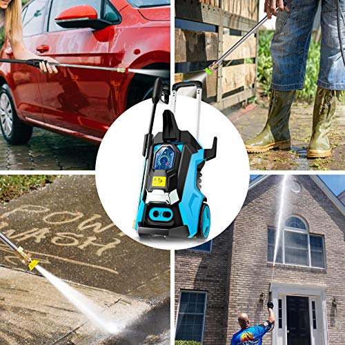 TEANDE Electric Pressure Washer 3800 PSI Smart High Pressure Power Washer 2.8 GPM 1800W Powerful Cleaner Machine , 4 Nozzles, Touch Screen 3 Gear Level,15 Level Pressure(Blue)