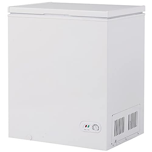 【US Stock】5 cu.ft Chest Freezer Removable Storage Basket, Top Open Door Freezing Machine for Home and Kitchen/Dorm/Bar/Office, 7 Temperature Settings White