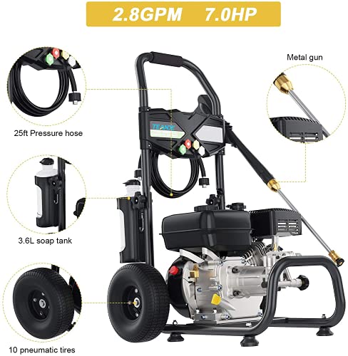 Power Washer TEANDE Gas Pressure Washer 4200PSI 212CC Pressure Washer 2.8GPM Gasline Power Washer, 5 Adjustable Nozzles,1Gallon Flue Tank
