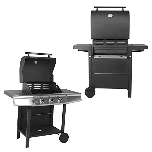 Propane Grill with Wheels, Stainless Steel BBQ Liquid Propane Gas Grill Mobile Barbecue Grill with Two Side Tables for Home Outdoor Patio Garden Backyard Grilling, 47.3 x 18.5 x 44.1 Inch