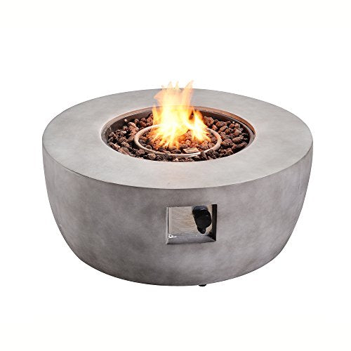 Peaktop Concrete Propane Gas Fire Pit Table with ETL Certification, PVC Cover and Lava Rocks for Outdoor Patio Garden Backyard Decking Décor, 50,000 BTU, 36 inch Length, Light Gray