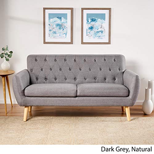 Christopher Knight Home Bernice Mid-Century Modern Tufted Fabric Sofa, Dark Grey / Natural