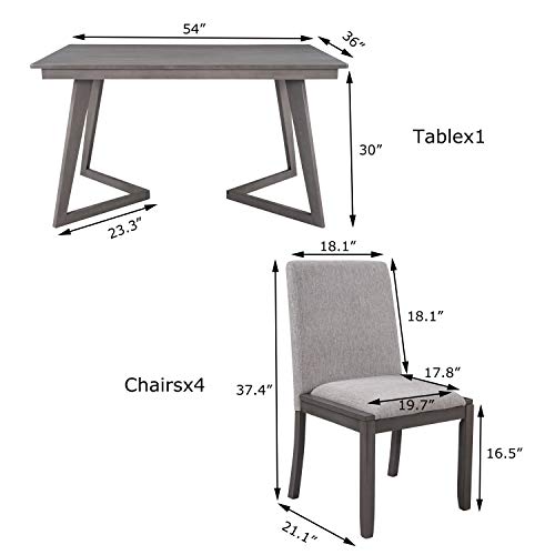 Harper & Bright Designs 5-Piece Kitchen Dining Table Set, Wood Rectangular Table with 4 Linen Fabric Chairs