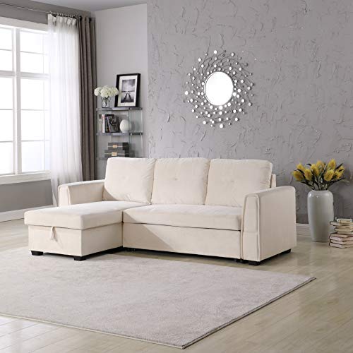 Legend Vansen 91'' Storage Reversible Convertible Sofa Sleeper Sectional, Cream