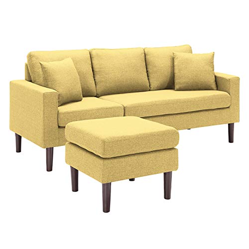 Sofas Set for Living Room,Household Combined Solid Color 3-Seater Sectional Sofa, Modern Style Home Furniture for Bedroom,Premium Upholstery and Wooden Legs (Yellow)