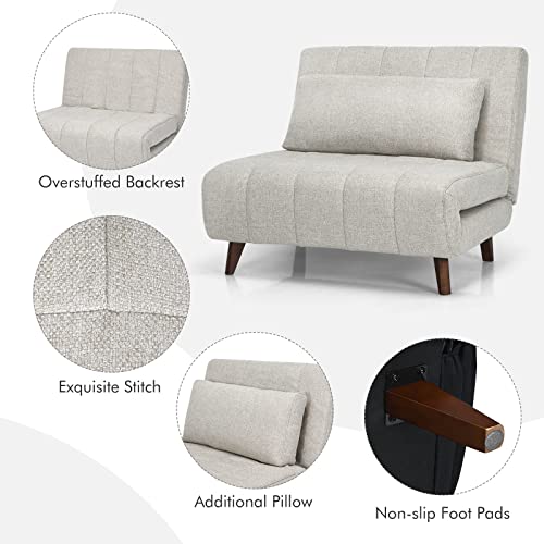 Giantex Sofa Bed Convertible Sleeper Adjustable Recliner Chair 3 in 1 Multi-Function 3-Position Backrest Guest Bed Sofa Couch with Waist Pillow Easy Assembly (Light Gray)