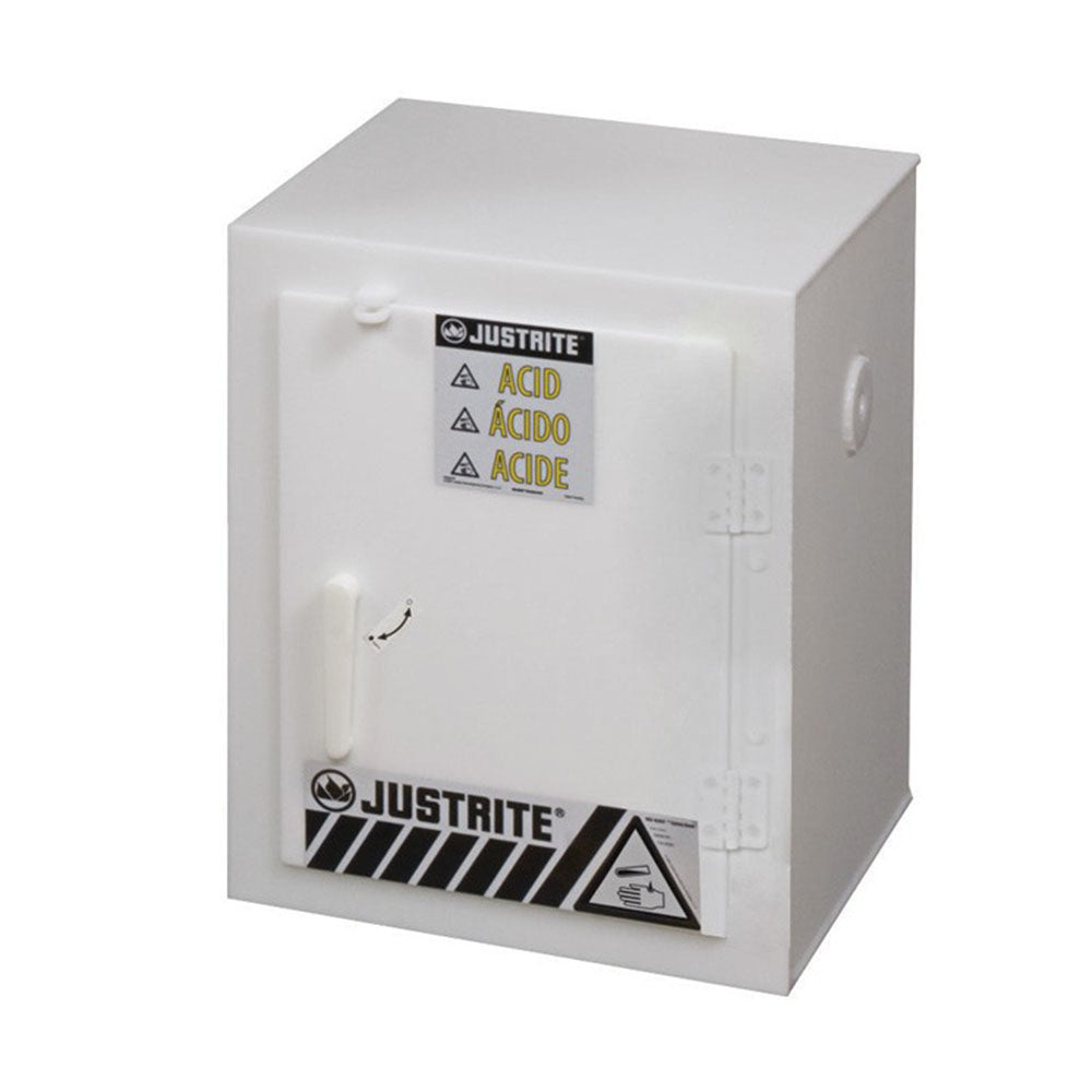 Justrite Countertop Polyethylene Corrosives Acid Cabinet, Holds Six 2-1/2 Liter Bottles, 1 Door