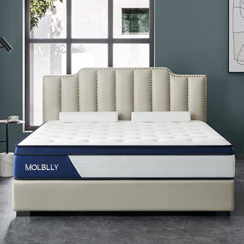 King Mattress,Molblly 12 Inch Innerspring Mattress in a Box,Ultimate Motion Isolation Individually Wrapped Pocket Coils Mattress,Pressure Relief,Back Pain Relief& Cool King Bed, 10 Years Support