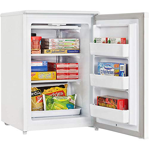 Danby DUFM043A2WDD Designer 4.3 Cu Ft Storage Upright Reversible Deep Freezer Cooler with Manual Defrost and 3 Quick Freeze Shelves, White