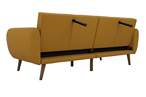Novogratz Brittany Sofa Futon - Premium Upholstery and Wooden Legs - Mustard