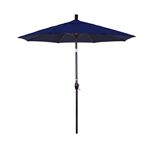 California Umbrella GSPT758117-5439 7.5' Round Aluminum Market, Crank Lift, Push Button Tilt, Bronze Pole, Sunbrella Navy Patio Umbrella, Acrylic