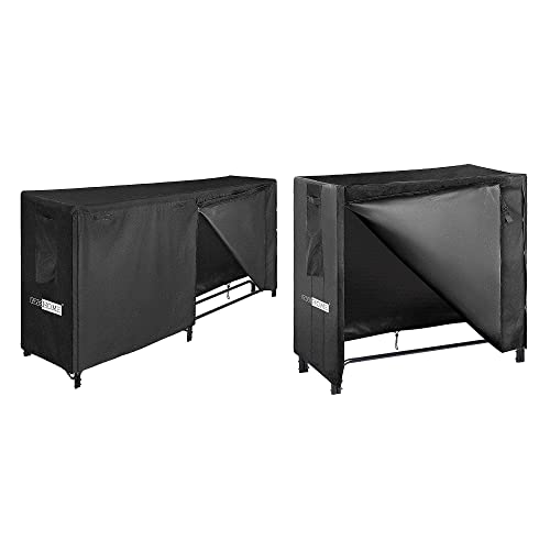 VIVOHOME 8ft & 4ft Heavy Duty Indoor Outdoor Firewood Storage Log Rack with Cover Combo Set Black, 2 Pack