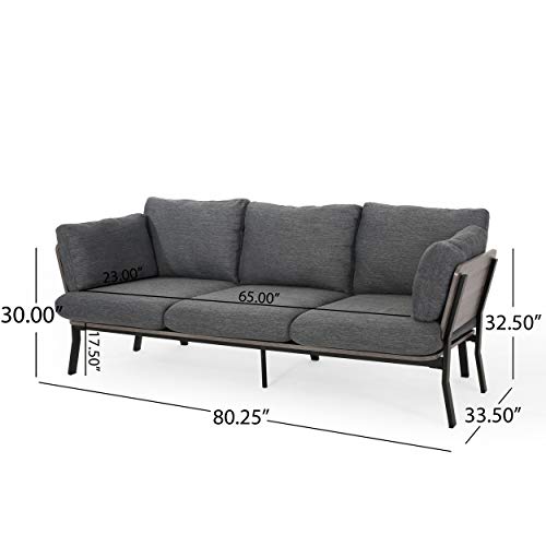 Christopher Knight Home Abigail Mid-Century Modern 3 Seater Wood Frame Sofa, Charcoal, Gray, Black