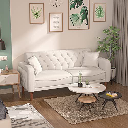 Modern Loveseat Sofa, Sleeper Sofa Couch with Two Pillows and Solid Wood Frame, Upholstered Couch for Living Room, Bedroom, Apartment, and Small Spaces