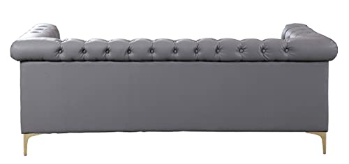 Iconic Home Winston Modern Tufted Gold Nail Head Trim Grey PU Leather Sofa with Gold Tone Metal Y-Legs