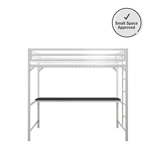 DHP Miles Metal Twin Loft Bed with Desk, White