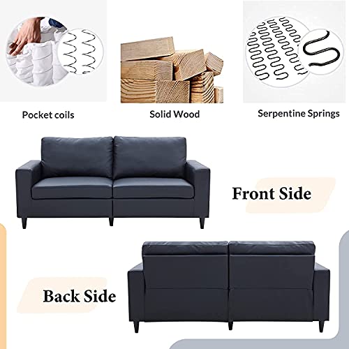 COODENKEY 2 Piece PU Leather Living Room Sofa Set 3 Seat Couch and Loveseat for Home or Office, Black