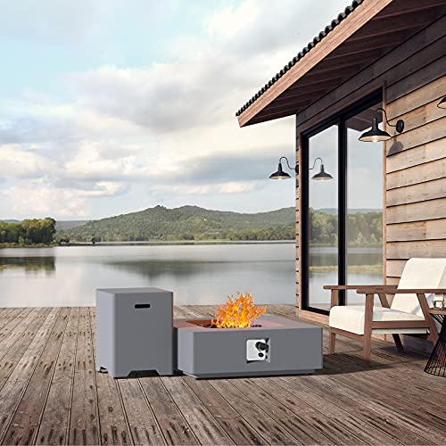 Propane Fire Pit Table, 35 x 35 inch 40000 BTU Square Outdoor Fire Pit with Lava Rocks, CSA Certified, Not Include Side Storage Table