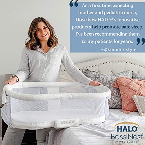 HALO BassiNest Swivel Sleeper, Bedside Bassinet, Soothing Center with Nightlight, Vibration and Sound, Premiere Series, Herringbone