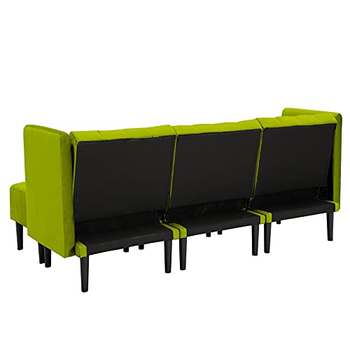 YYAO L-Shaped Adjustable Sofa Bed for Living Room —Sofa Bed with Foldable backrest ，Reversible sectional Sofa Sleeper with 2 Pillows Velvet(Light Green)