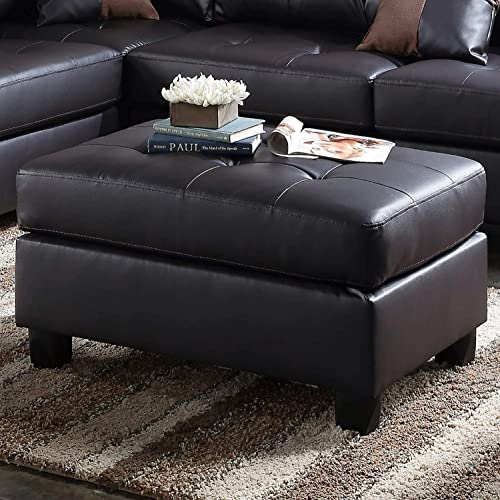 GAOJUCHUANG Faux Leather Sectional Sofa, Tufted Cushions for Home Living Room Furniture Set, Modern L-Shape Sofá PU Corner Couch W/Right Chaise Lounge & Storage Ottoman, Easy to Assemble (Black)