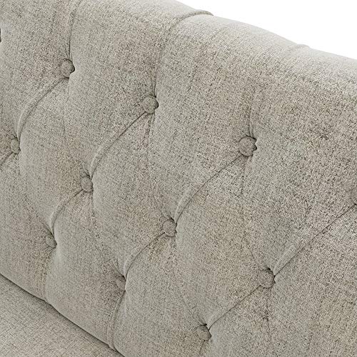 Merax 58” Beige Linen Button Tufted Scrolled Arm Loveseat Sofa Couches, Chesterfield Settee Bench with High Wooden Legs (Pillows not Included)