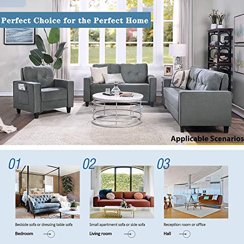 Merax Small Sofa Couch Set Upholstered Armchair and 3-Seat Sofa Living Room Furniture Set