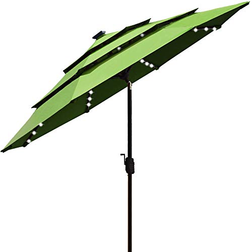 EliteShade Sunbrella Solar 9ft 3 Tiers Market Umbrella with 80 LED Lights Patio Umbrellas Outdoor Table with Ventilation and 5 Years Non-Fading Top,Macaw Green