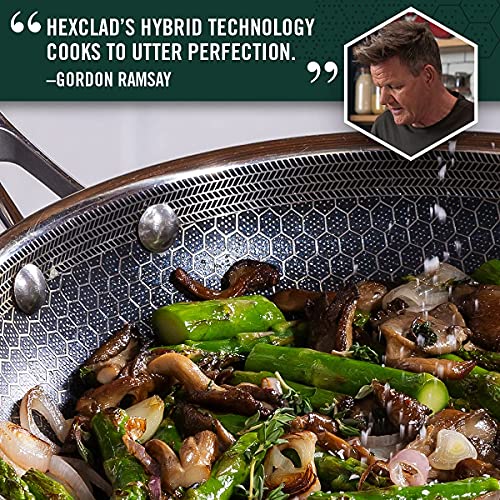 HexClad 7-Piece Hybrid Stainless Steel Cookware Set with Lids and Wok - Metal Utensil and Dishwasher Safe, Induction Ready, PFOA-Free, Easy to Clean Non Stick Fry Pan with Covers