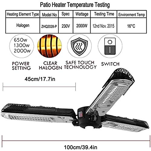 QIQI Outdoor Electric Patio Umbrella Heater, P34 Protection Folding Infrared Radiant Heater for Garden Pergola Gazabo Parasol,Black