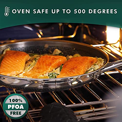 HexClad 7-Piece Hybrid Stainless Steel Cookware Set with Lids and Wok - Metal Utensil and Dishwasher Safe, Induction Ready, PFOA-Free, Easy to Clean Non Stick Fry Pan with Covers