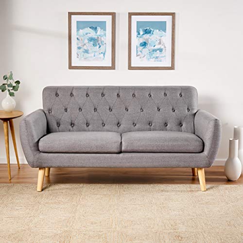 Christopher Knight Home Bernice Mid-Century Modern Tufted Fabric Sofa, Dark Grey / Natural
