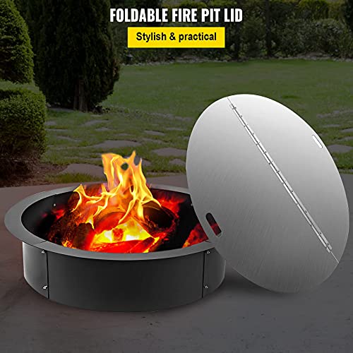 VBENLEM Fire Pit Lid Round 40 Inch Foldable Fire Pit Ring Snuff Cover 430 Stainless Steel Fire Pit Spark Screen Cover 3mm Thickness